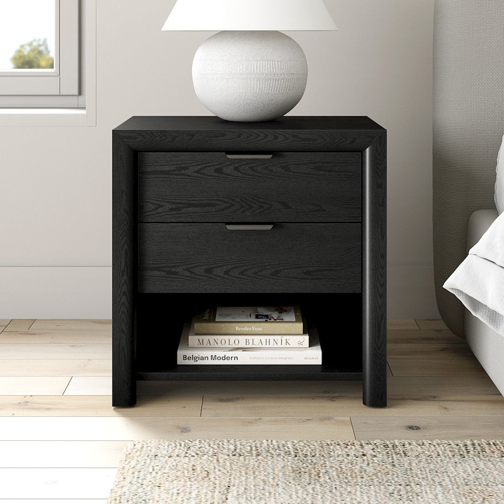 Henn&Hart 24" Modern Wooden Rectangular Nightstand, Side Table with 2 Storage