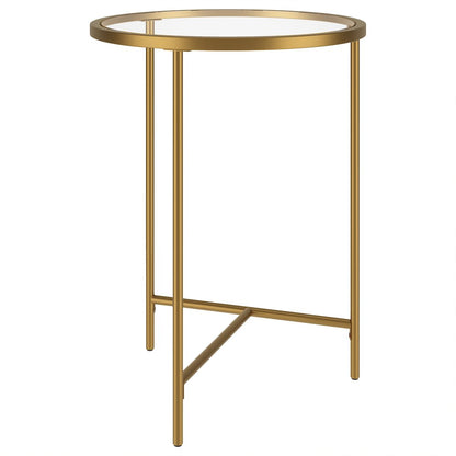 18'' Round Glass End Table Modern Side Table, Night Stand, Soft Brass