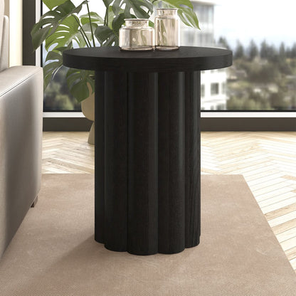 Henn&Hart 20'' Fluted Round End Table, Modern Side Table Ribbed Night Stand for