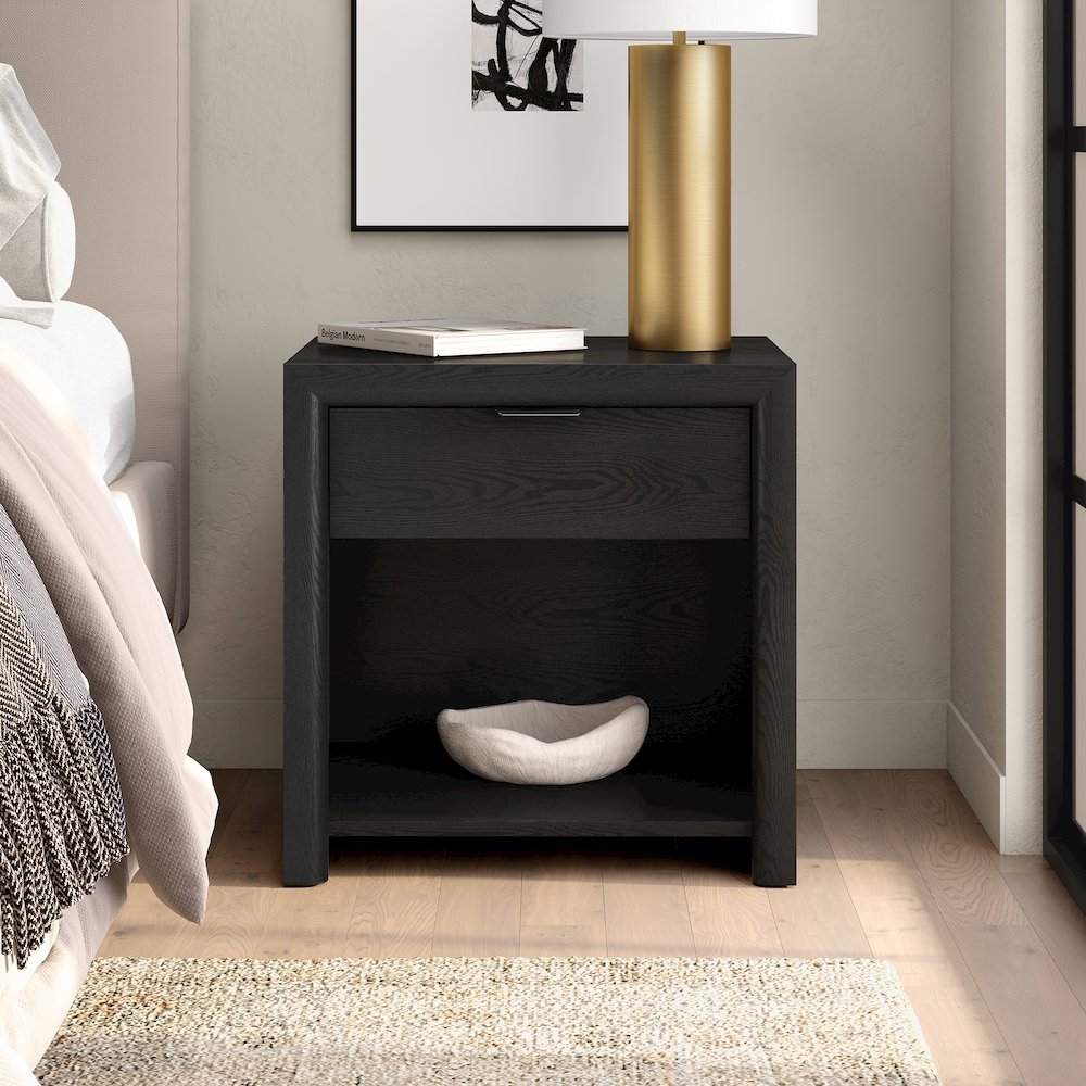 Henn&Hart 24" Modern Wooden Rectangular Nightstand, Side Table with Storage