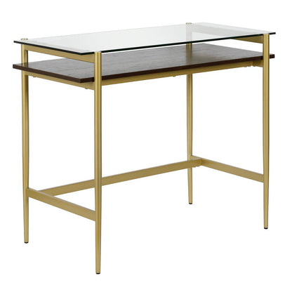 Eaton 36'' Wide Rectangular Desk in Brass/Walnut