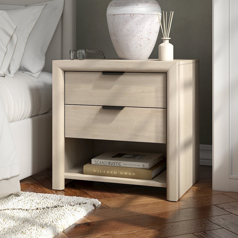 Henn&Hart 24" Modern Wooden Rectangular Nightstand, Side Table with 2 Storage
