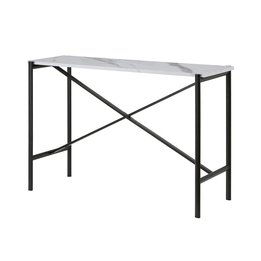 Braxton 46'' Wide Rectangular Console Table with Faux Marble Top in Blackened Bronze