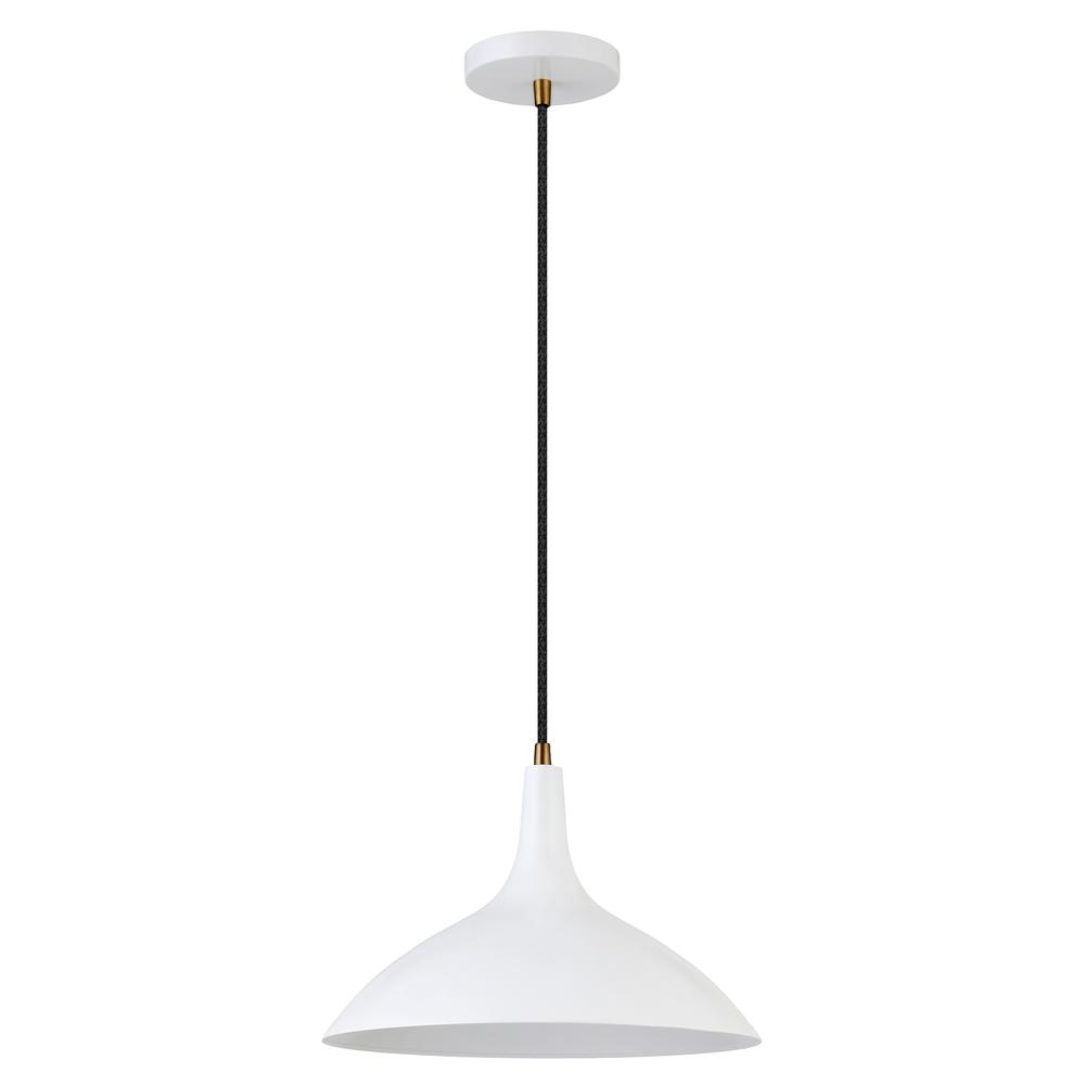 Barton 14" Wide Pendant with Metal Shade in Matte White/Brass/Matte White