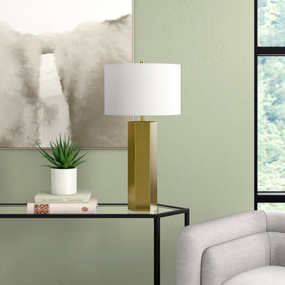 Henn&Hart 27.5" Modern 1-Light Table Lamp with White Fabric Drum Shade for