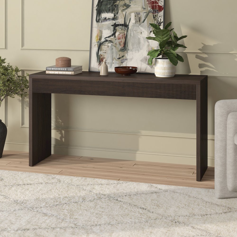 Lawrence 55" Wide Rectangular Console Table in Alder Brown