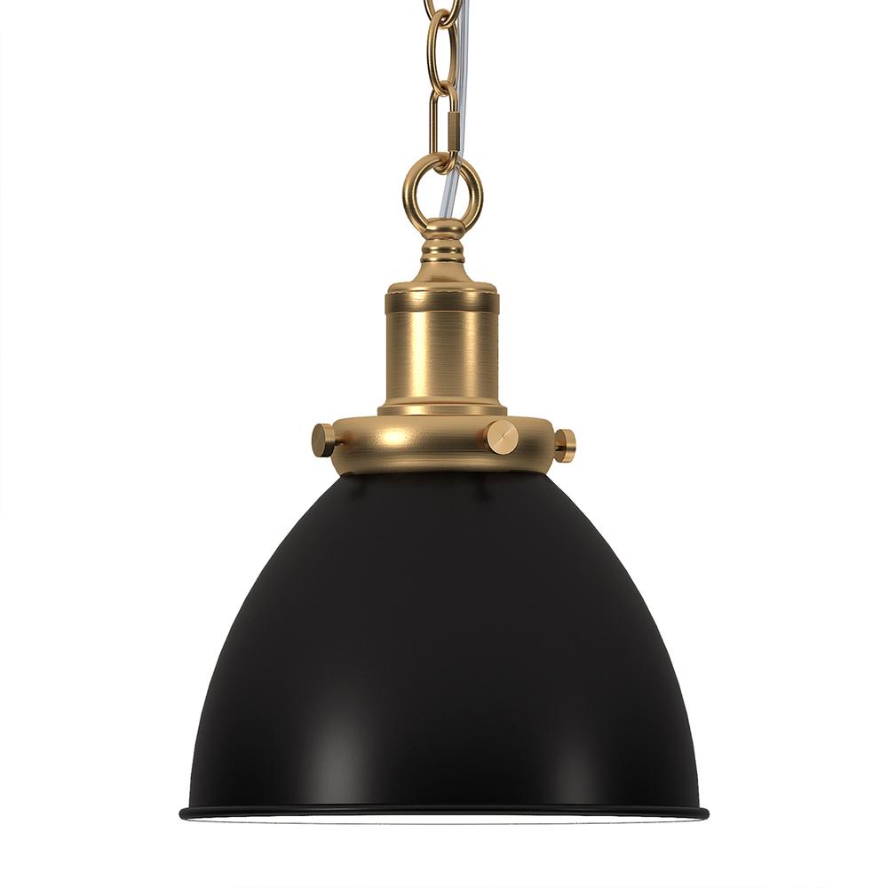 8" Wide Pendant with Metal Shade in Blackened Bronze/Brass/Blackened Bronze