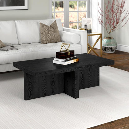 Elna 44" Wide Rectangular Coffee Table in Black Grain