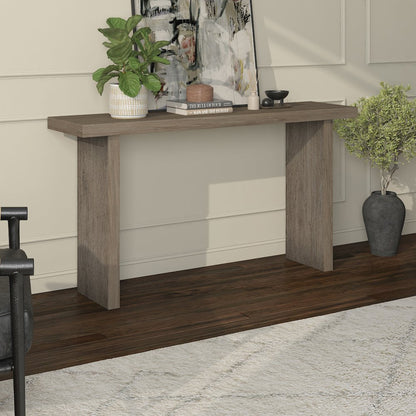 Soren 55" Wide Rectangular Console Table in Antiqued Gray Oak