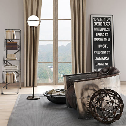 68" Glam 1-Light Floor Lamp with White Glass Globe Shade, Black