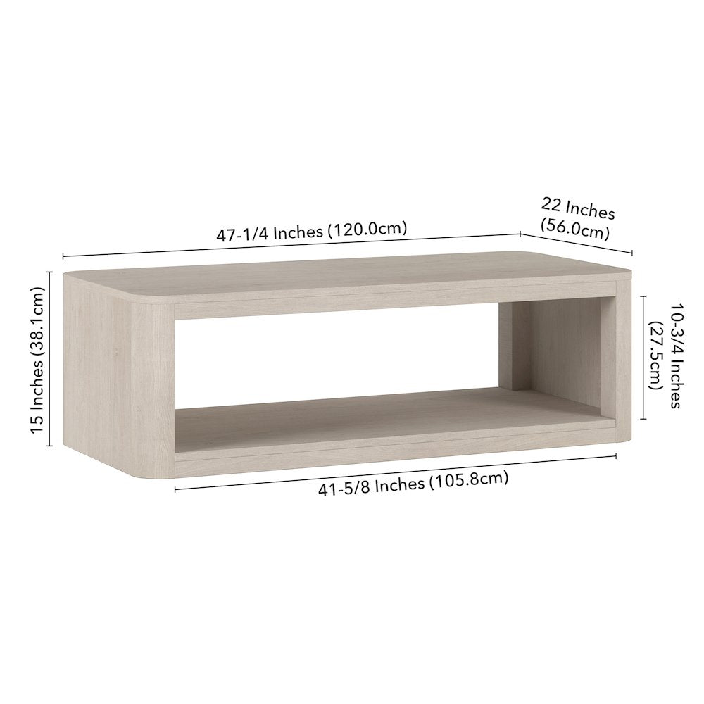 Kellan 47" Wide Rectangular Coffee Table in Alder White