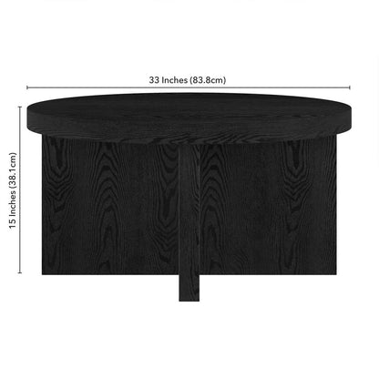 Elna 33" Wide Round Coffee Table in Black Grain