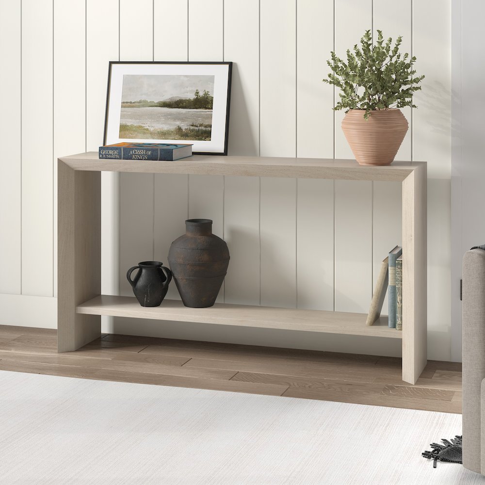 Osman 55" Wide Rectangular Console Table in Alder White