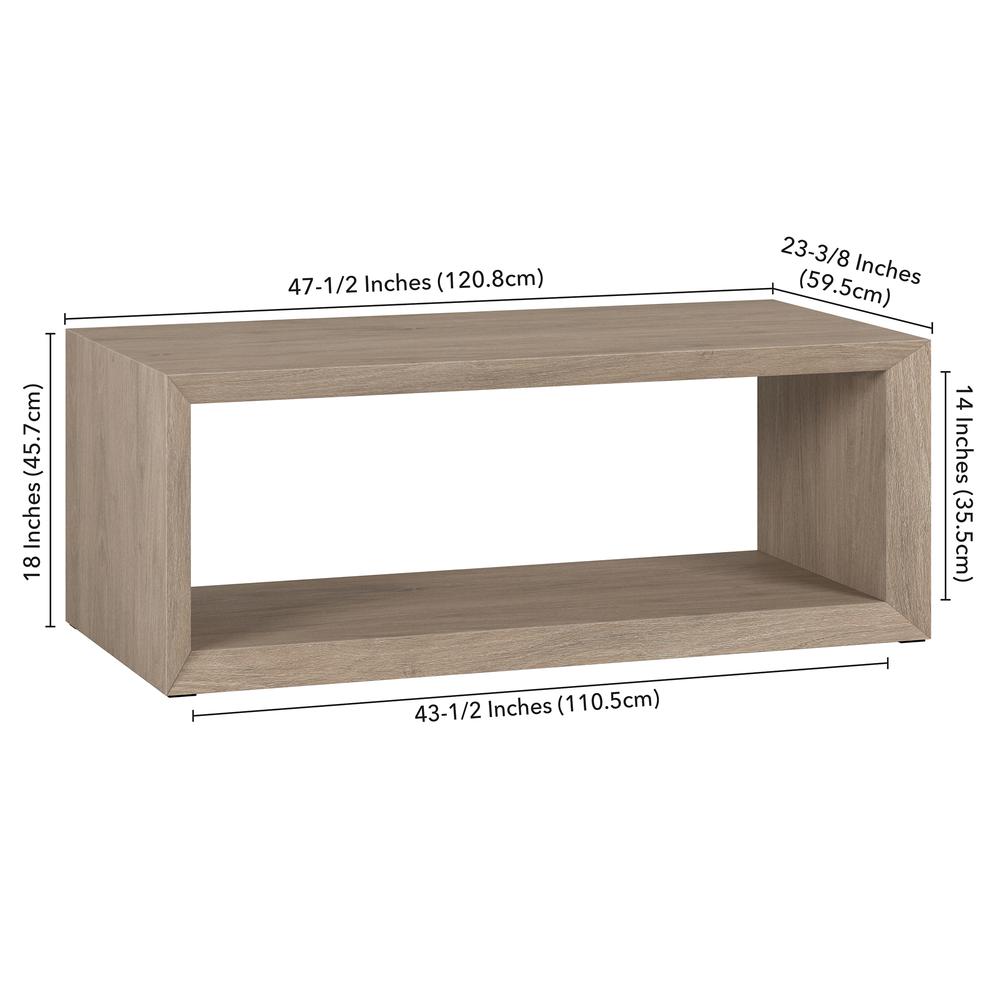 Osmond 48" Wide Rectangular Coffee Table in Antiqued Gray Oak