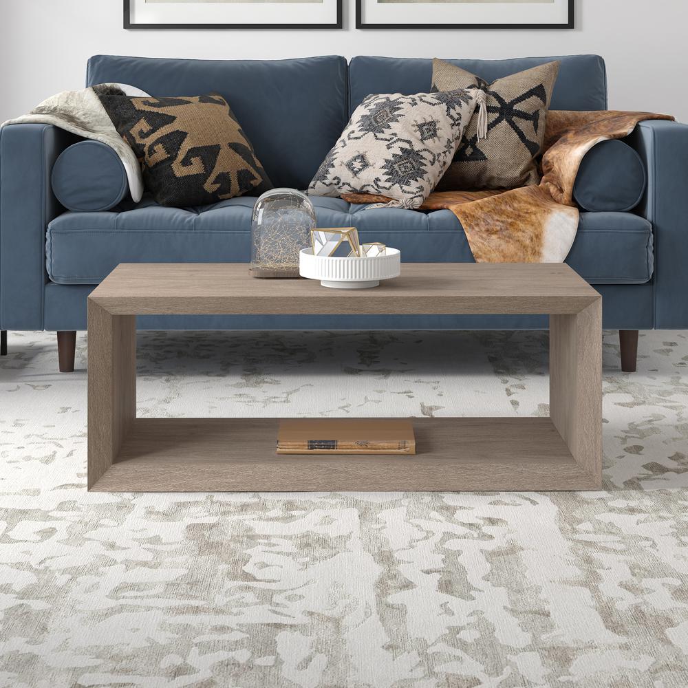 Osmond 48" Wide Rectangular Coffee Table in Antiqued Gray Oak