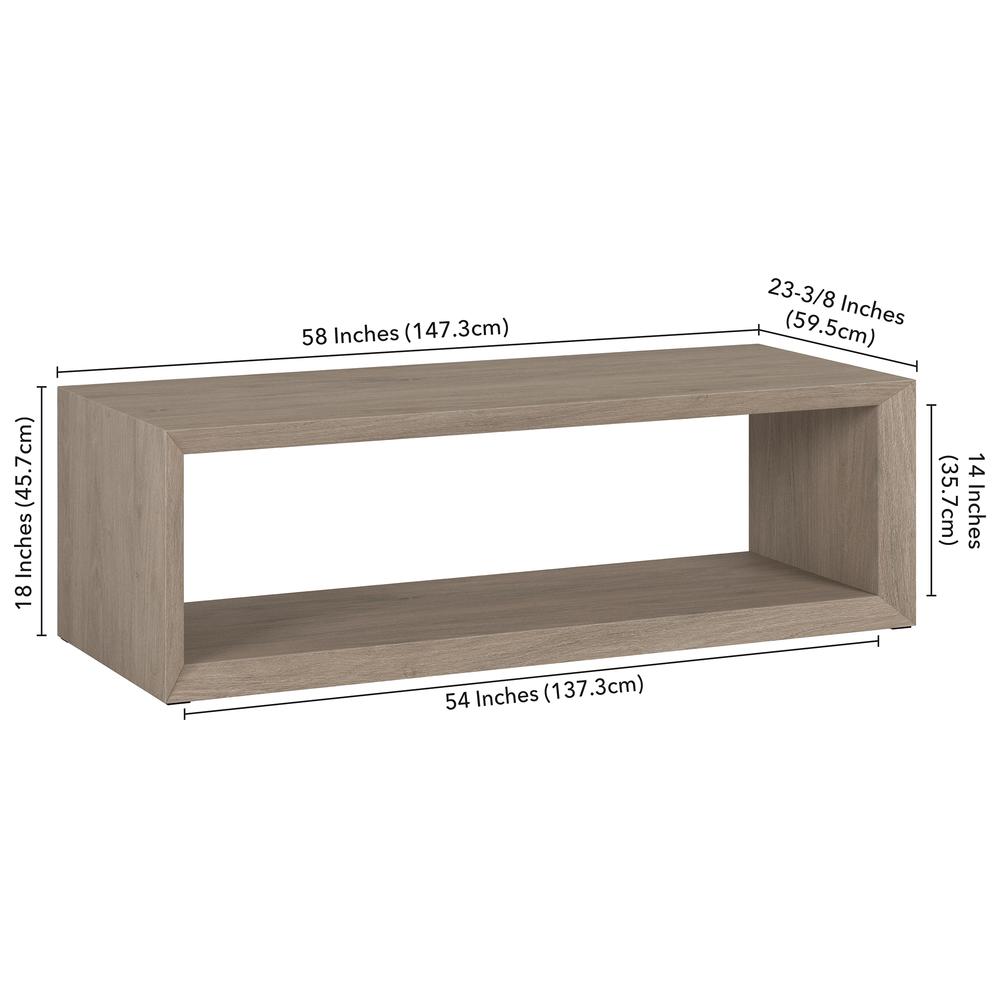 Osmond 58" Wide Rectangular Coffee Table in Antiqued Gray Oak