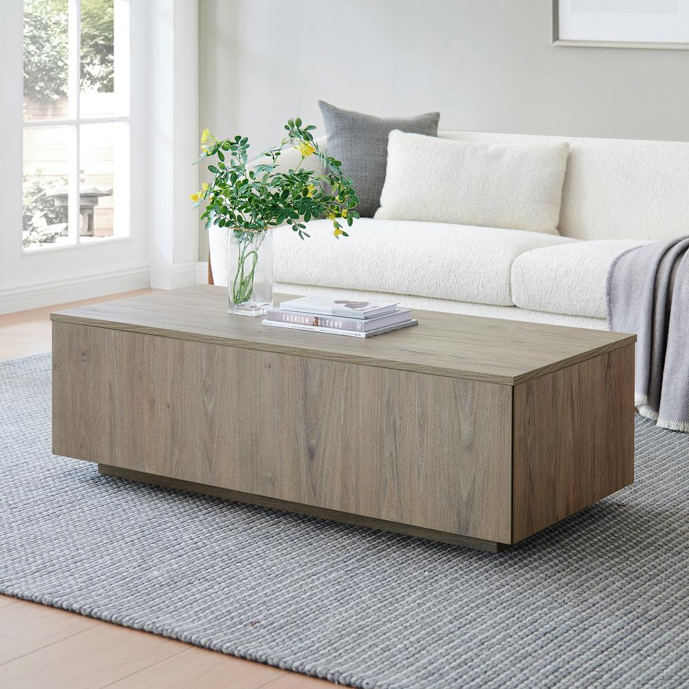 Paxton 48" Wide Rectangular Coffee Table in Antiqued Gray Oak