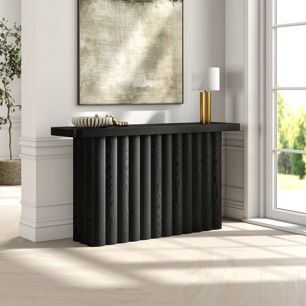 Henn&Hart 55'' Fluted Modern Rectangular Console Table, Ribbed Entryway Table