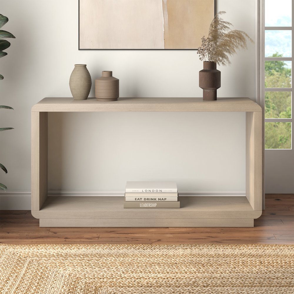 Henn&Hart 55" Modern Rectangular Console Table with Plinth Base and Open