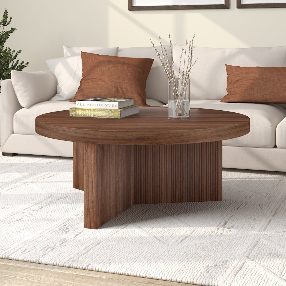 Holm 36" Wide Round Coffee Table in Satin Walnut