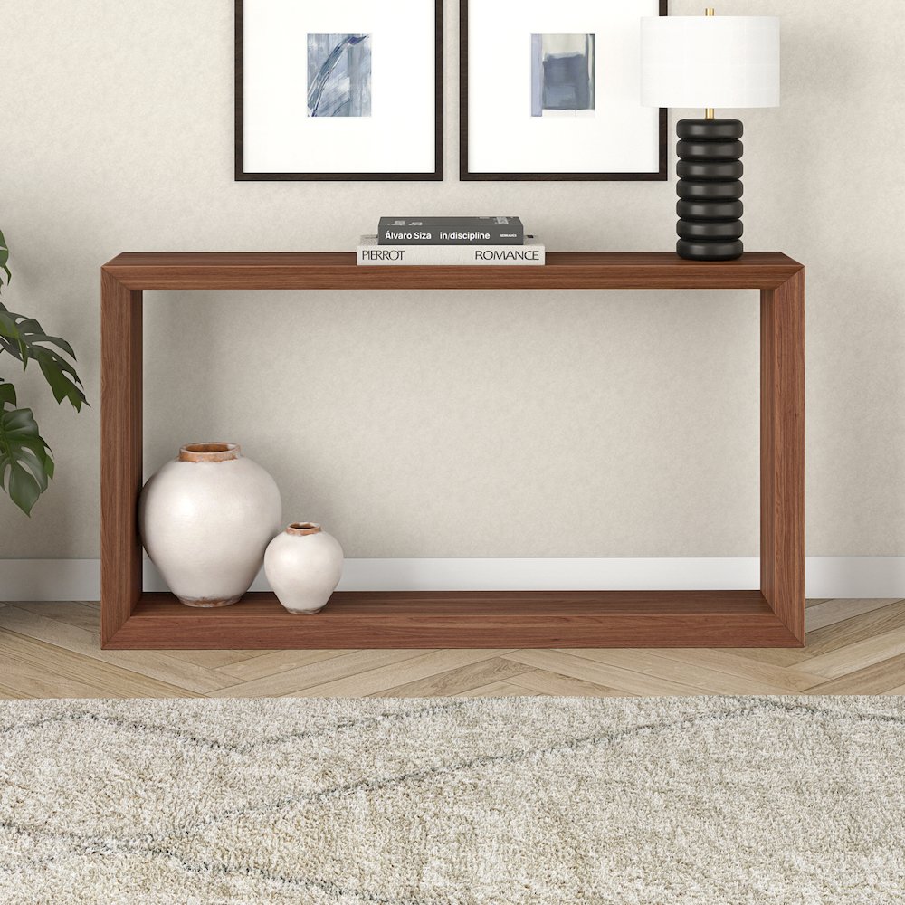 Osmond 55" Wide Rectangular Console Table in Satin Walnut