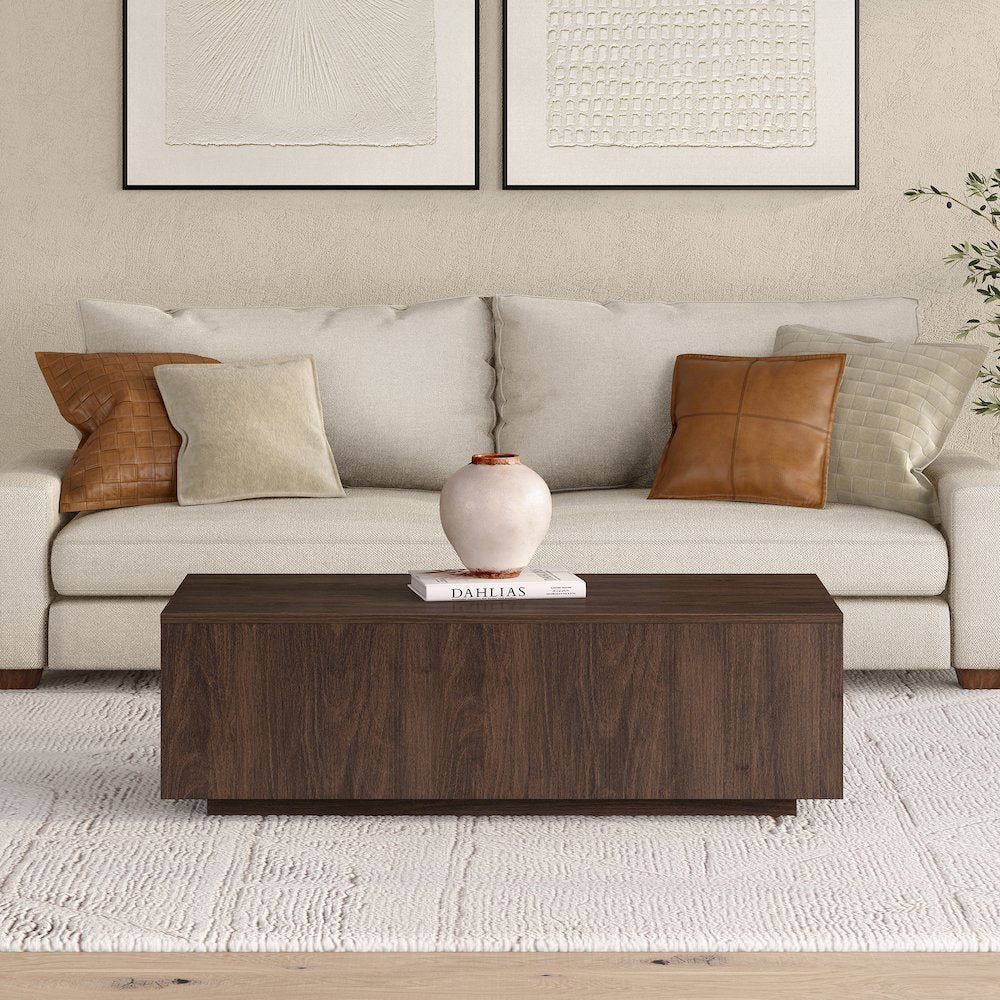 Paxton 48" Wide Rectangular Coffee Table in Alder Brown