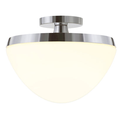 12" Semi-Flush Mount Ceiling Fixture with White Glass Shade, Polished Silver