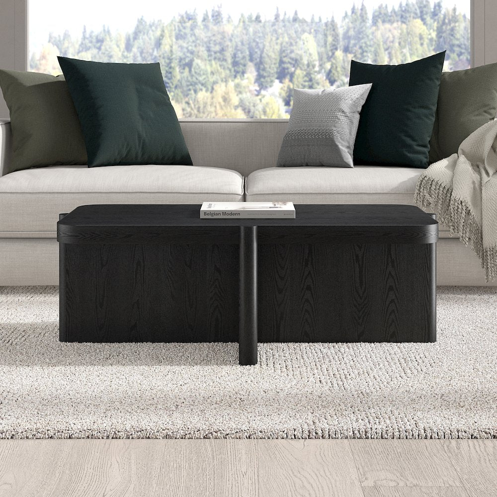 Henn&Hart 45" Rectangular Wooden Coffee Table with Pedestal Base and Rounded