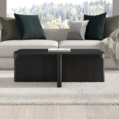 Henn&Hart 45" Rectangular Wooden Coffee Table with Pedestal Base and Rounded