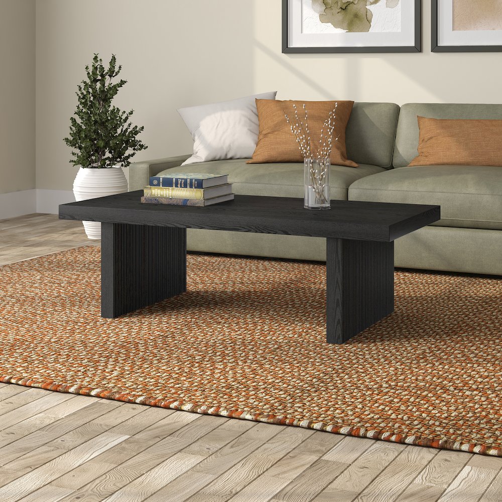 Soren 48" Wide Rectangular Coffee Table in Black Grain