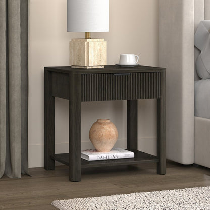 Henn&Hart 24" Fluted Modern Rectangular Nightstand, Side Table with a Storage