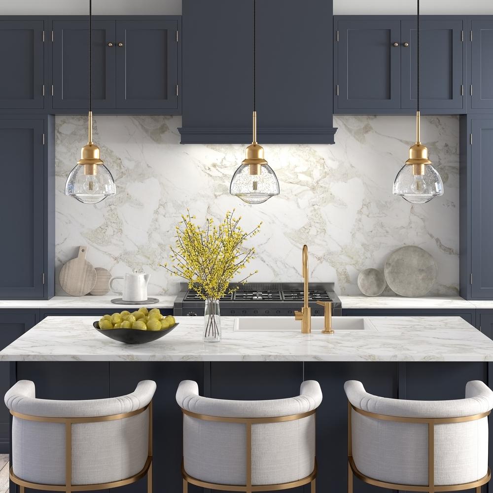 Brooks 8.12" Wide Pendant with Glass Shade in Brass/Seeded
