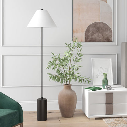 Henn&Hart 64" Modern 1-Light Floor Lamp with White Fabric Empire Shade for