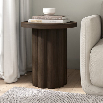 Henn&Hart 20'' Fluted Round End Table, Modern Side Table Ribbed Night Stand for