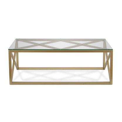 Henn&Hart 46" Rectangular Glass Coffee Table with Sled Base for Living Room