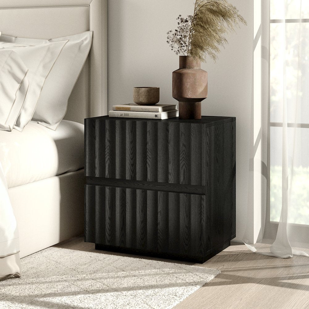 Henn&Hart 24'' Fluted Modern Rectangular Nightstand, Side Table with 2 Ribbed