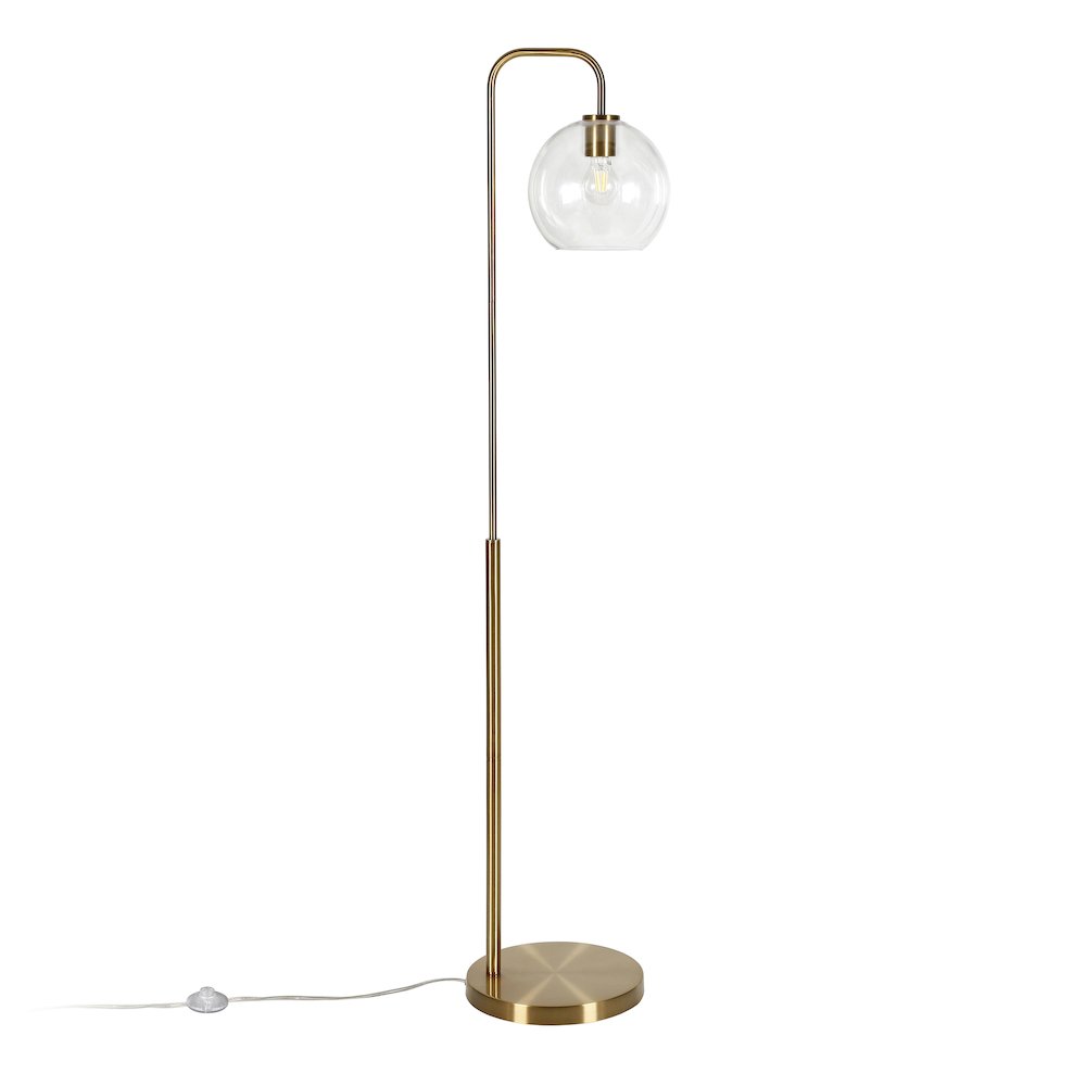 62" Modern 1-Light Floor Lamp with Clear Glass Globe Shade, Gold