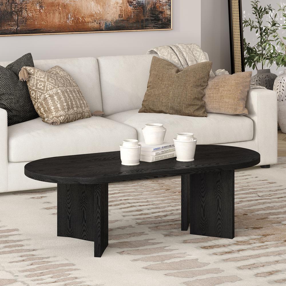 Alma 48" Wide Oval Coffee Table in Black Grain