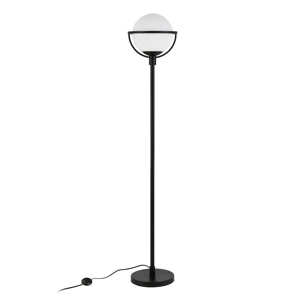 68" Glam 1-Light Floor Lamp with White Glass Globe Shade, Black