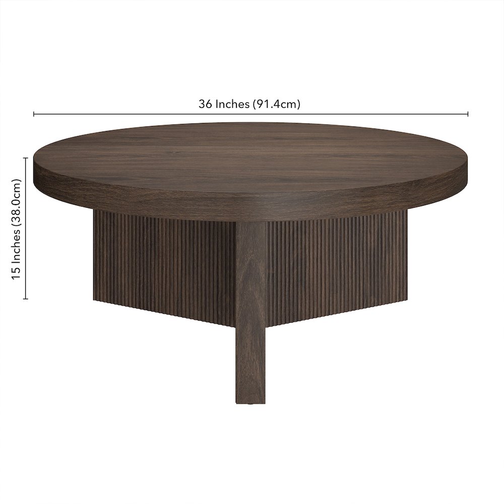 Holm 36" Wide Round Coffee Table in Alder Brown