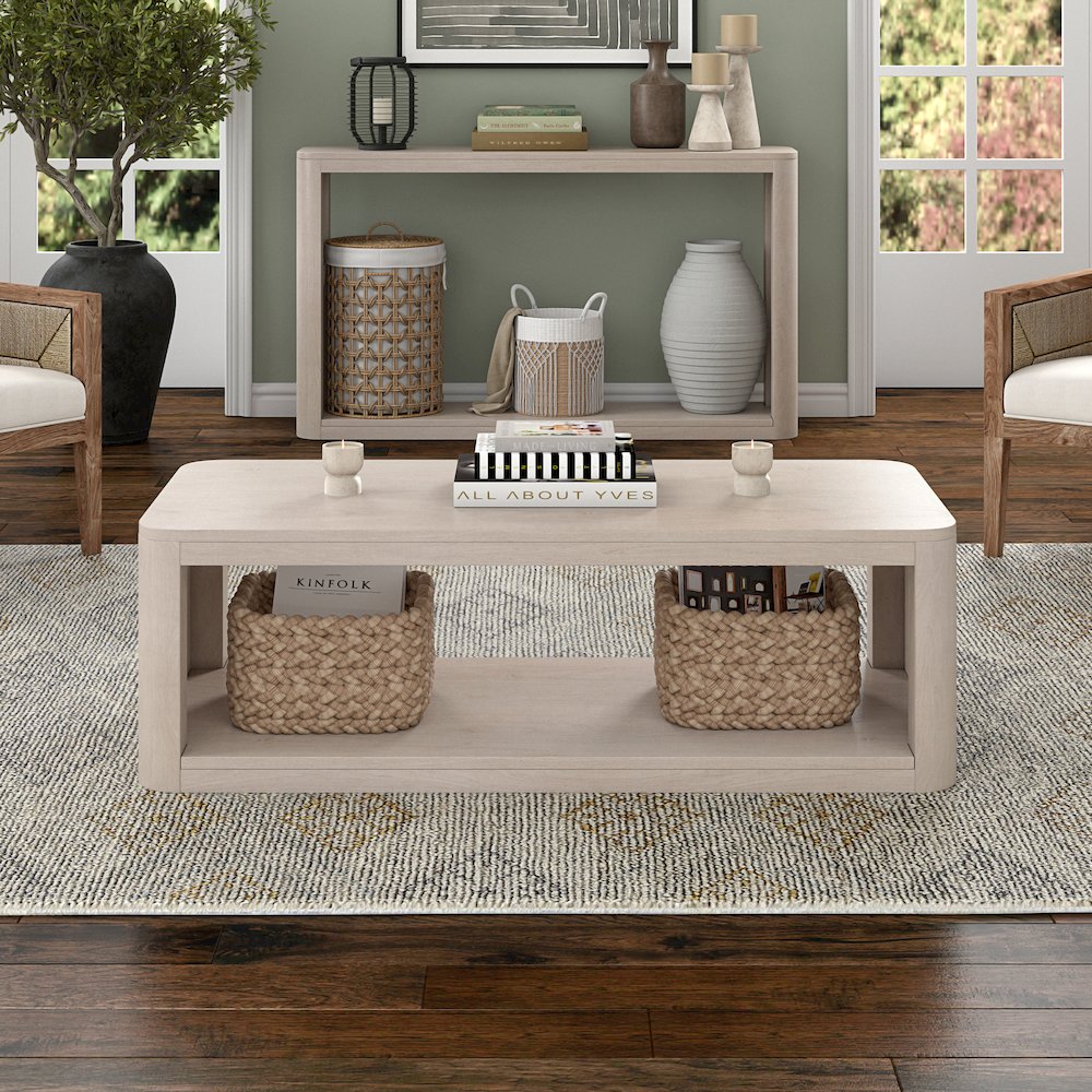 Kellan 47" Wide Rectangular Coffee Table in Alder White