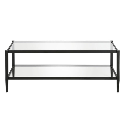 Hera 45'' Wide Rectangular Coffee Table with Glass Shelf in Blackened Bronze