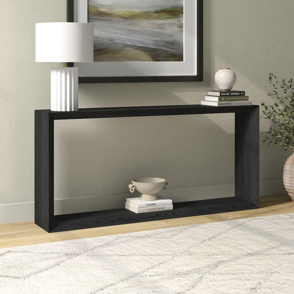 Osmond 64" Wide Rectangular Console Table in Black Grain