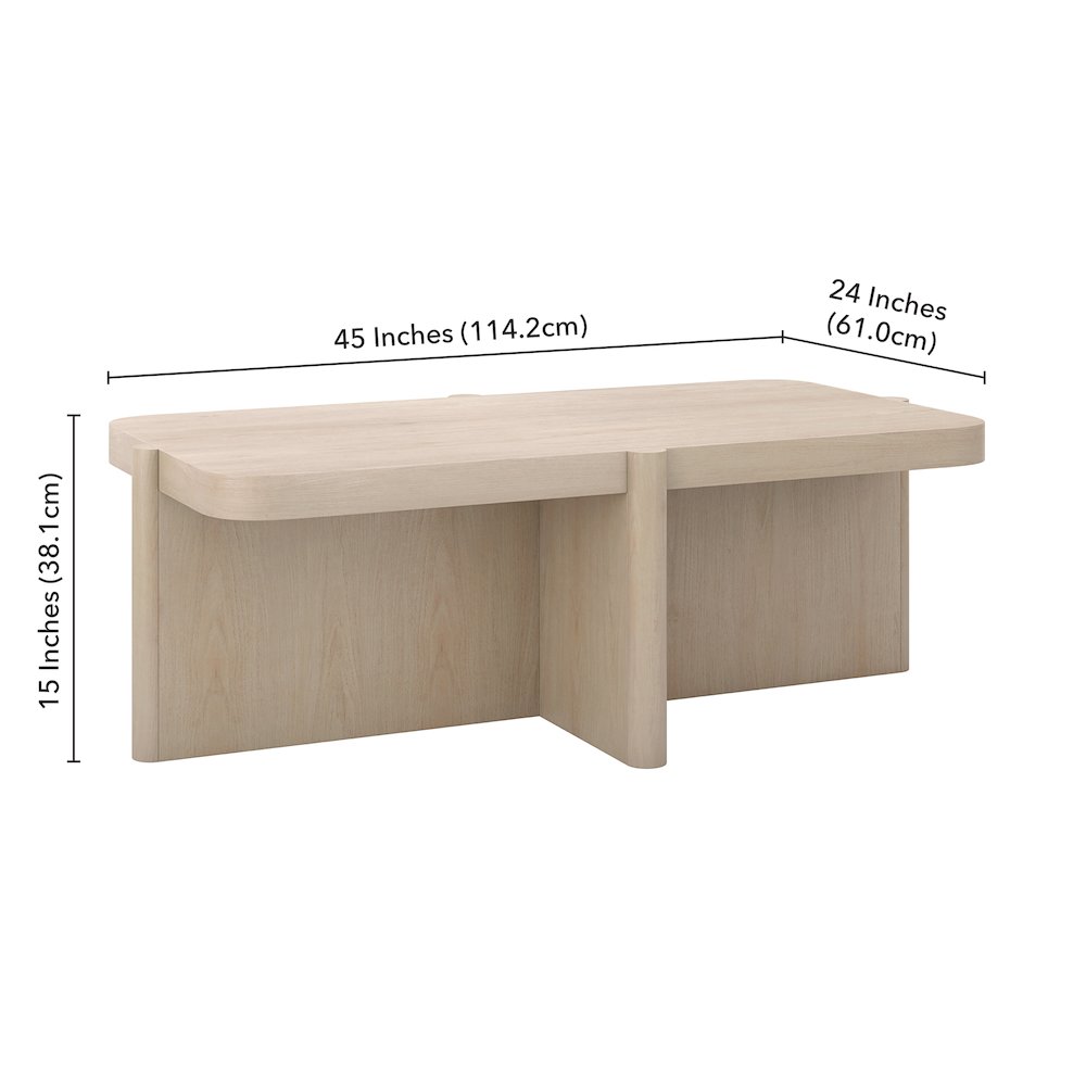 Henn&Hart 45" Rectangular Wooden Coffee Table with Pedestal Base and Rounded