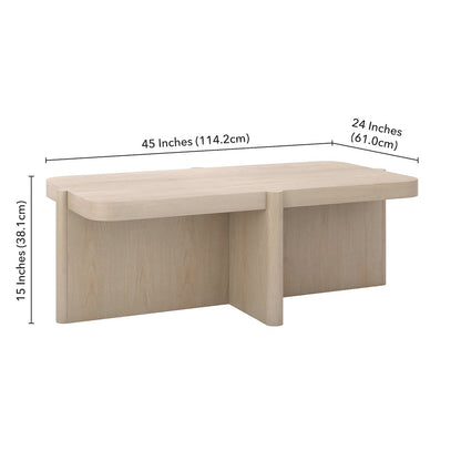Henn&Hart 45" Rectangular Wooden Coffee Table with Pedestal Base and Rounded