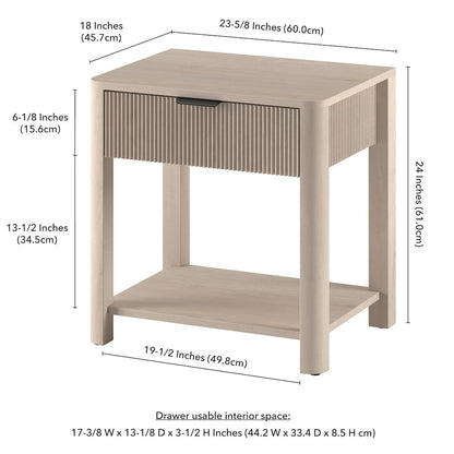 Henn&Hart 24" Fluted Modern Wooden Rectangular Nightstand, Side Table with a