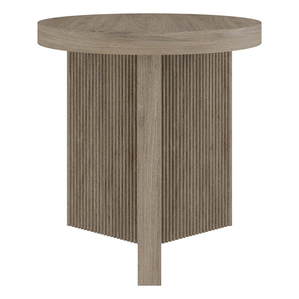 Holm 22" Wide Round Side Table in Antiqued Gray Oak