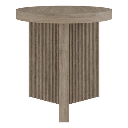 Holm 22" Wide Round Side Table in Antiqued Gray Oak