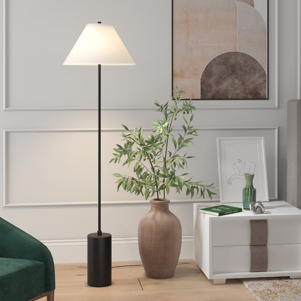 Henn&Hart 64" Modern 1-Light Floor Lamp with White Fabric Empire Shade for