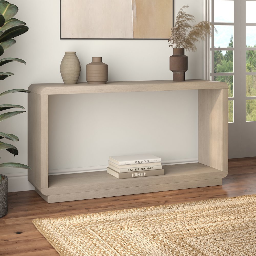 Henn&Hart 55" Modern Rectangular Console Table with Plinth Base and Open